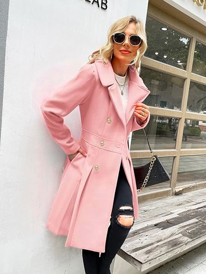 Women's Beautiful Long Woolen Double Breasted Coats