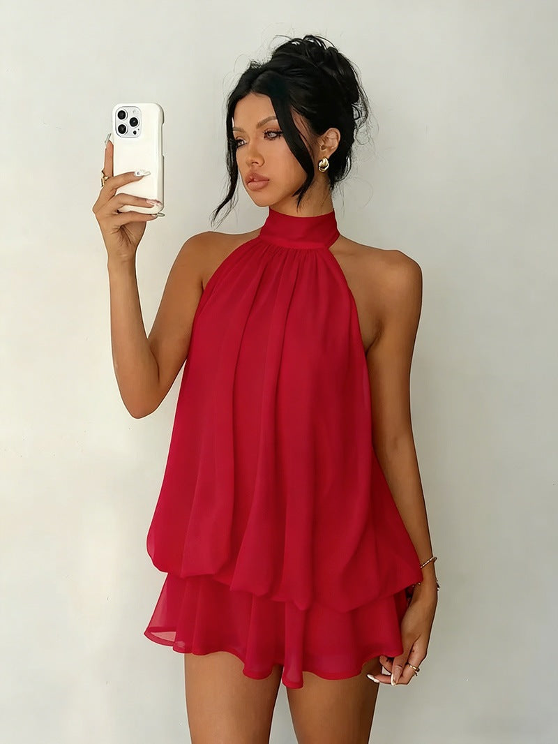Women's Solid Color Vacation Sexy Backless Halter Dress