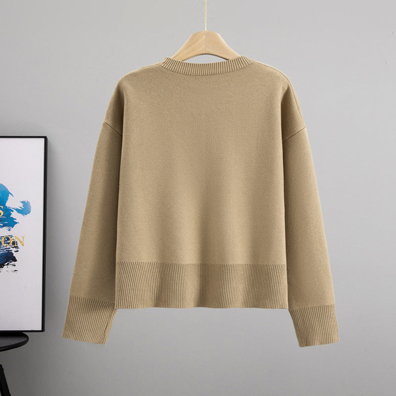 Women's Cored Yarn Round Neck Knitted Loose Slimming Solid Color Bottoming Sweaters