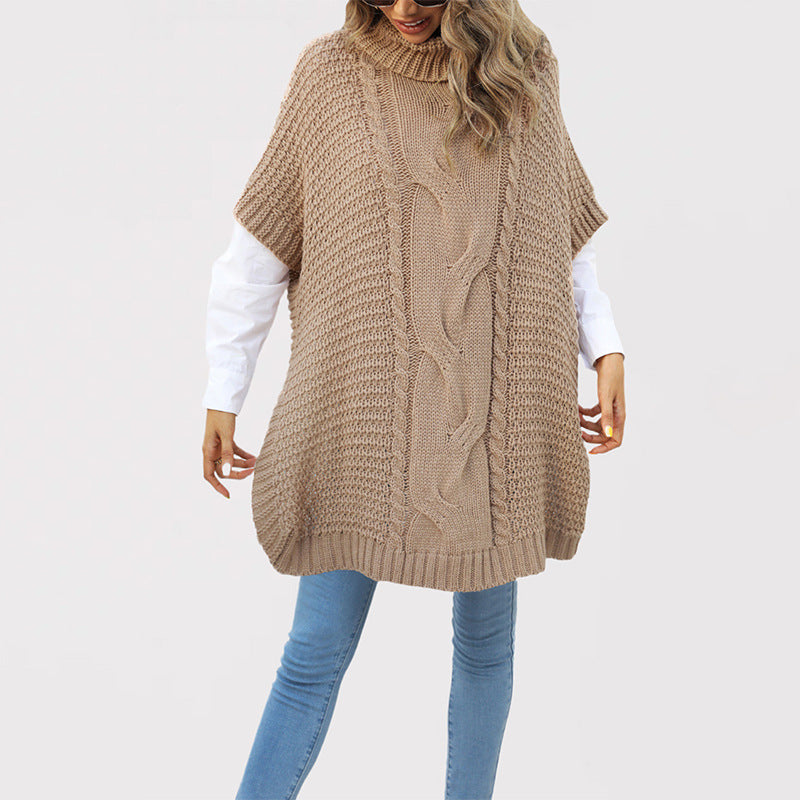 Women's Turtleneck Twist Shawl Loose Half Sleeve Knitwear