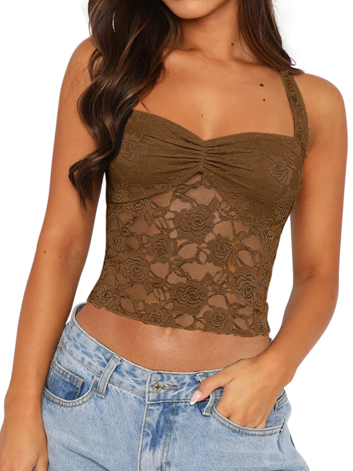 Women's Hollow Out Lace Sexy Suspenders Exposed Tops