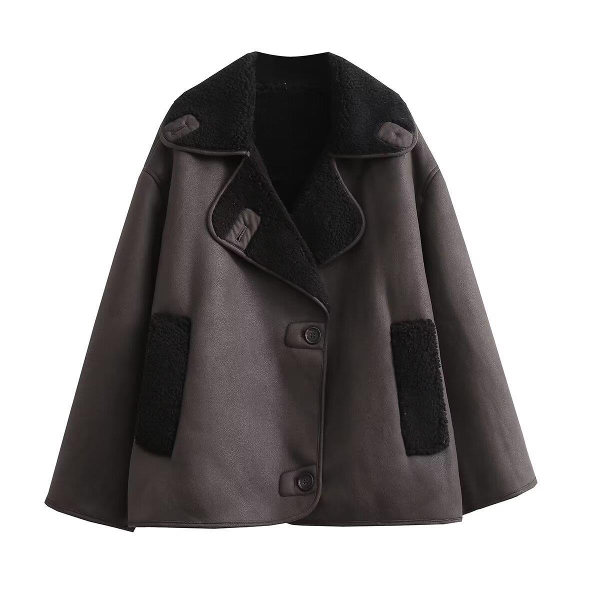 Women's Retro Style Woolen Lapel Loose Fur Tops