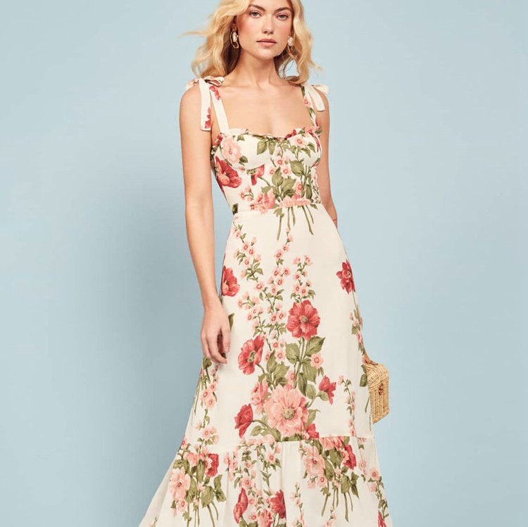 Rayon Printed Sling Mid-length Yu Dress Dresses