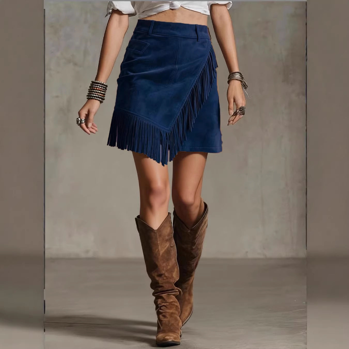 Women's Retro Western Style Tassel Suede Skirts