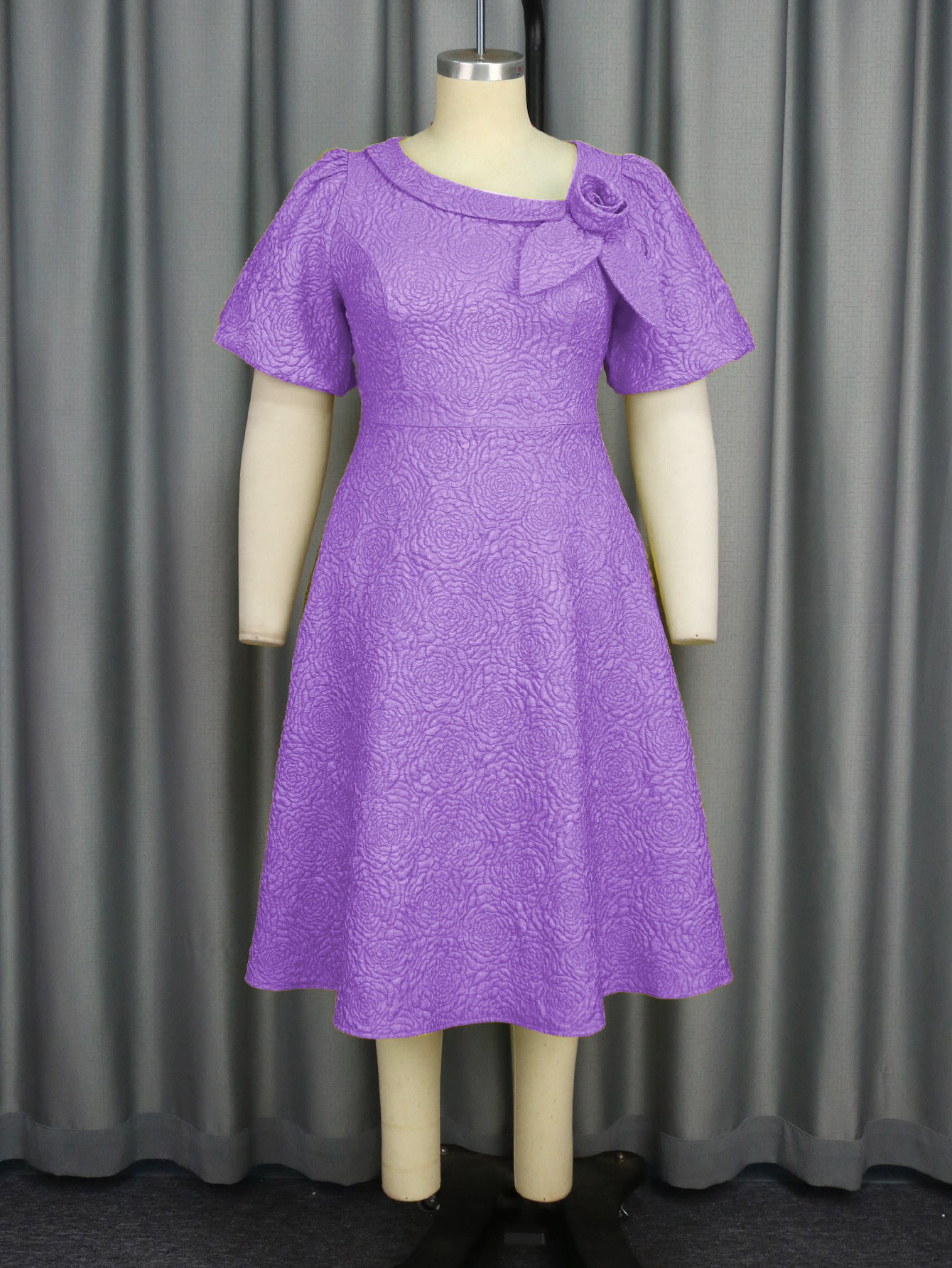 Rose Jacquard Round Neck Dress Commuter Dresses
