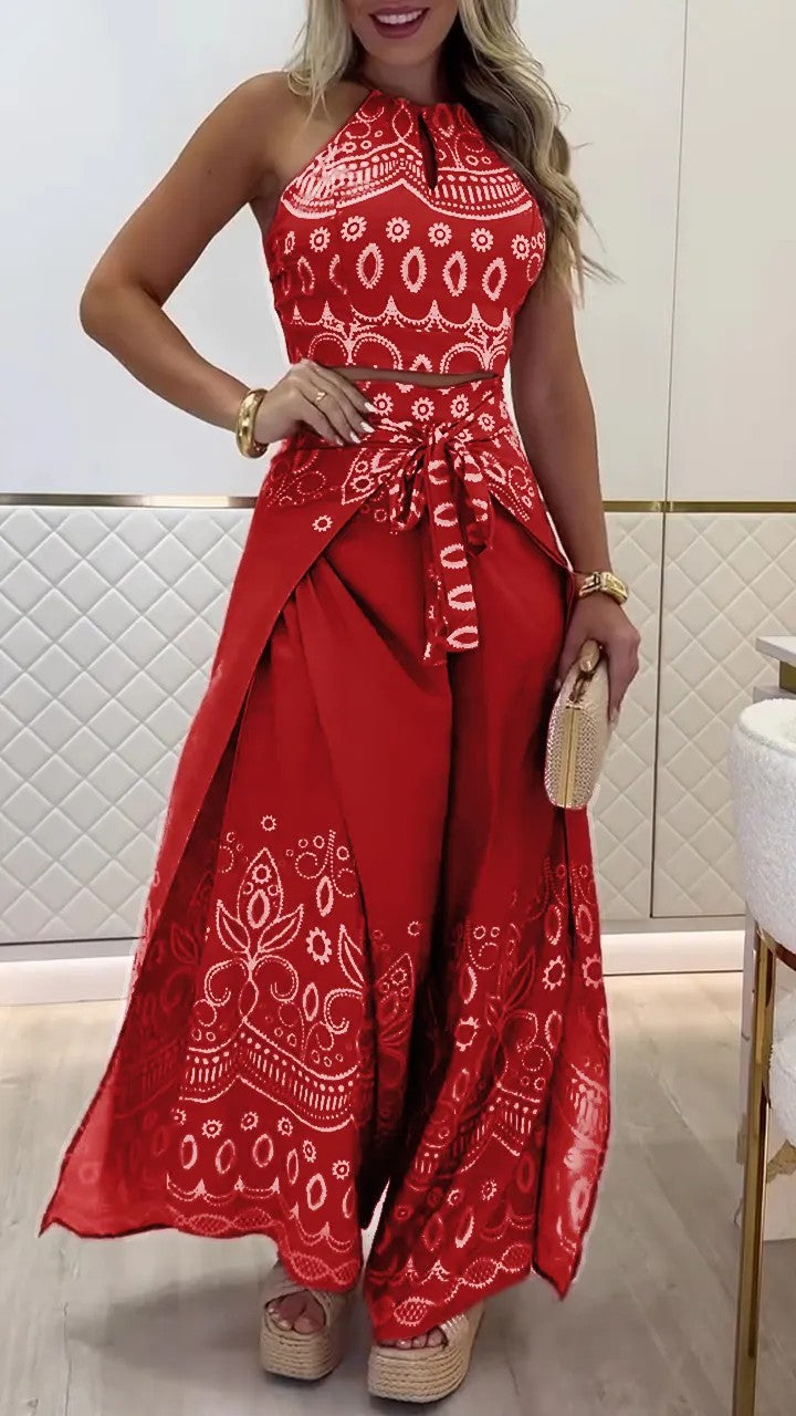 Women's Summer Retro Ethnic Style Halter Wide Suits