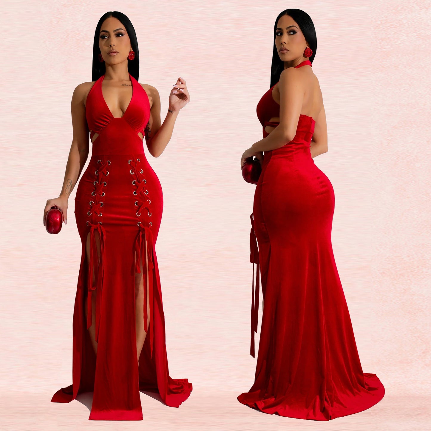Women's Fashion Wear Bag Arm Sexy Slit Dresses