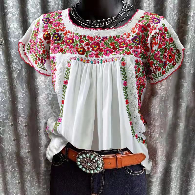 Women's Summer Round Neck Fashion Printed Loose Blouses