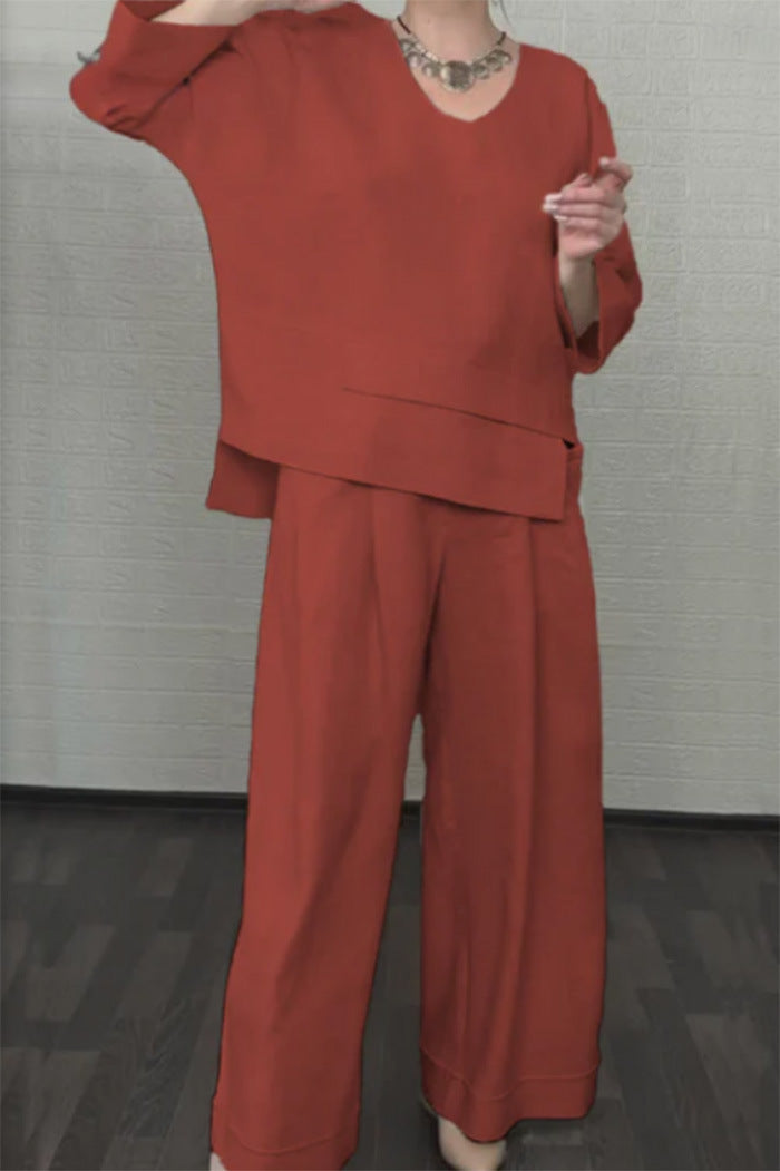 Women's Color Round Neck Long Sleeve Casual Pants