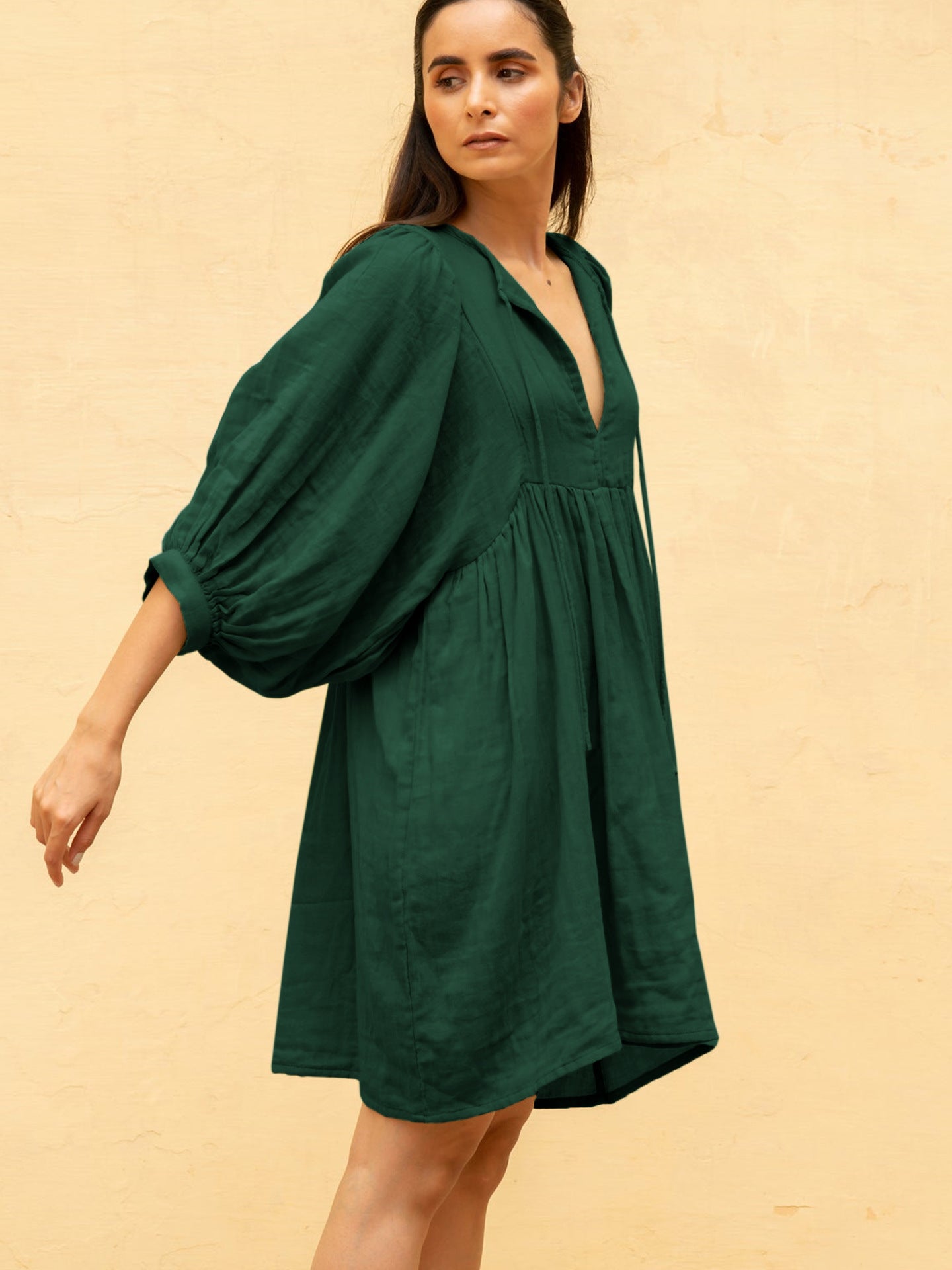 Women's Solid Color Loose Lantern Sleeve Casual Temperament Dress