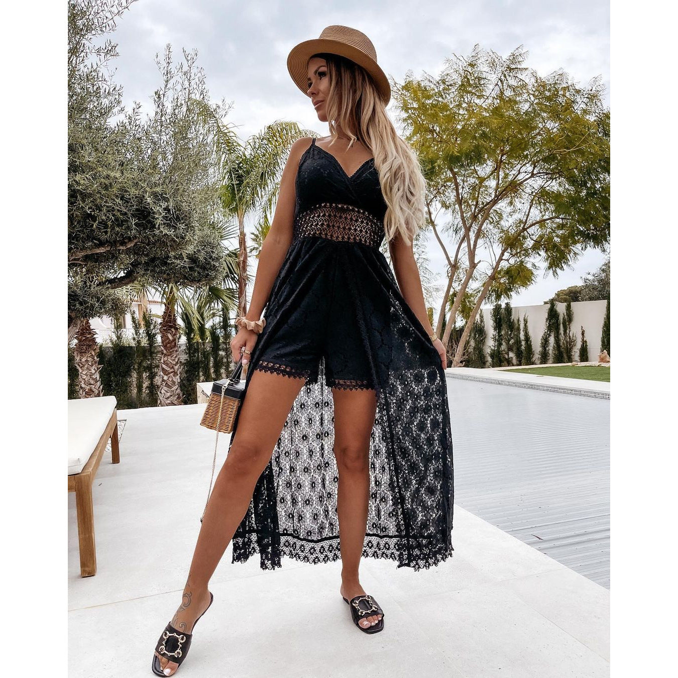 Sexy Sling Stitching Casual Home Vacation Pants