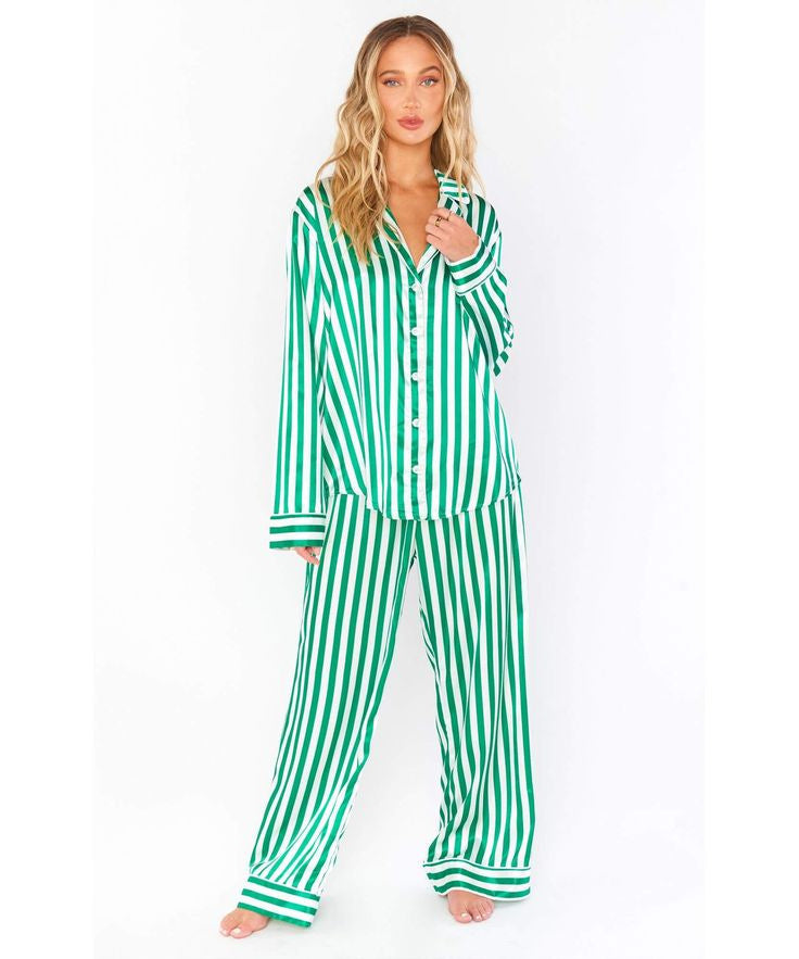 Women's Artificial Silk Striped Collar Loose Outfit Christmas Suits