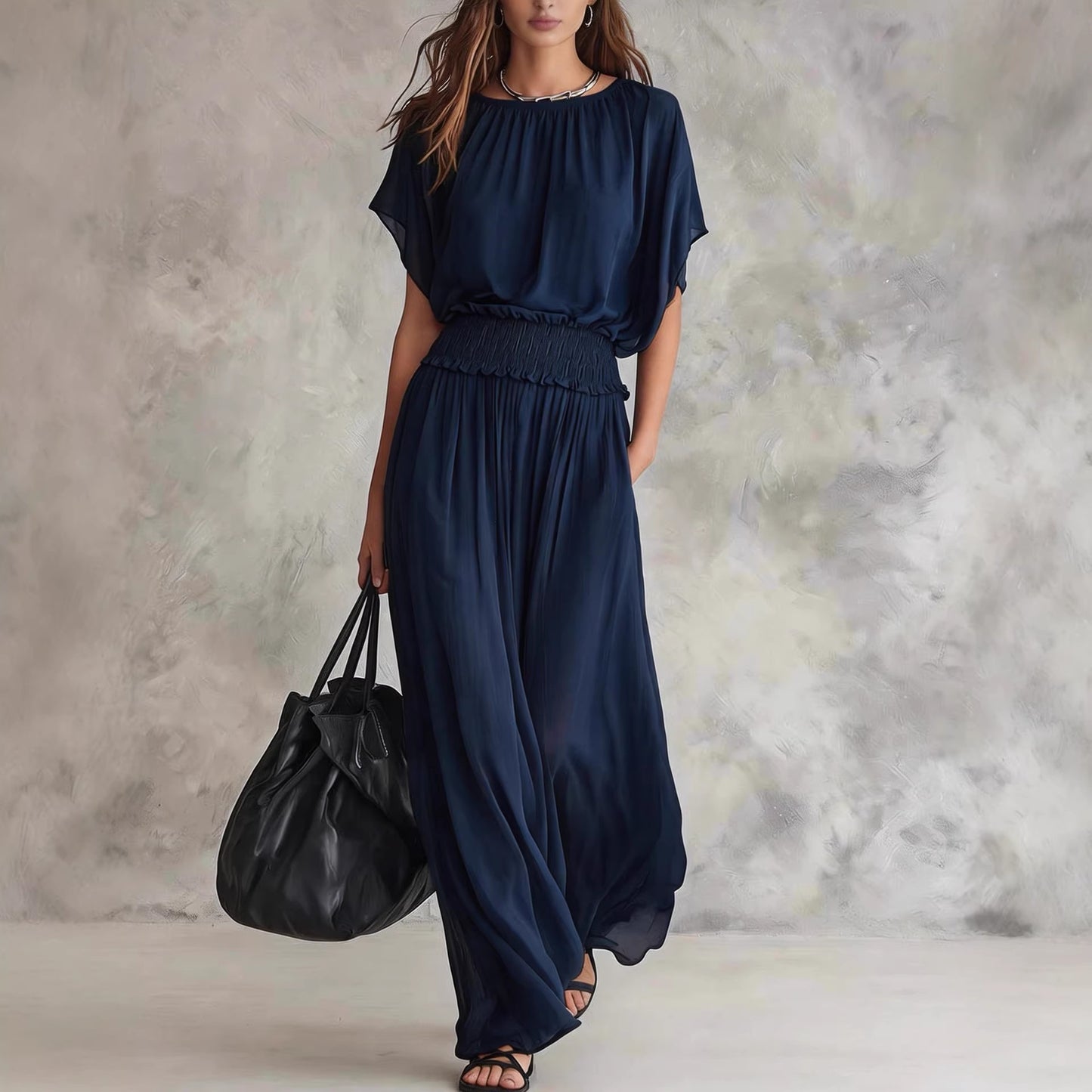 Summer Draping Smocking Elegant Exquisite Long Dress