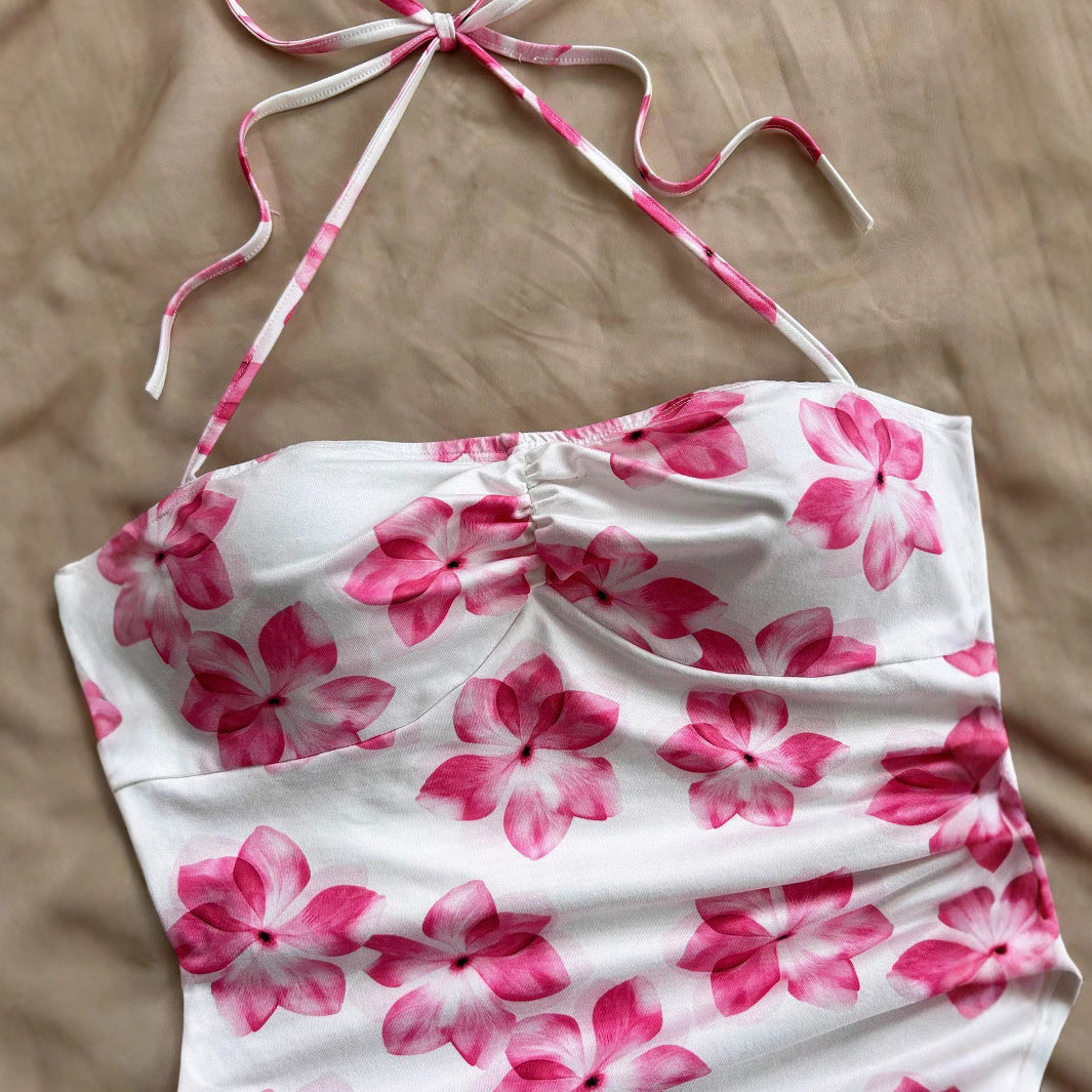 Women's Sexy Sling Summer Floral Print Asymmetric Hem Vacation Style Dress