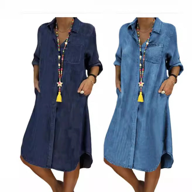 Women's Denim One-piece Solid Color Casual Dress