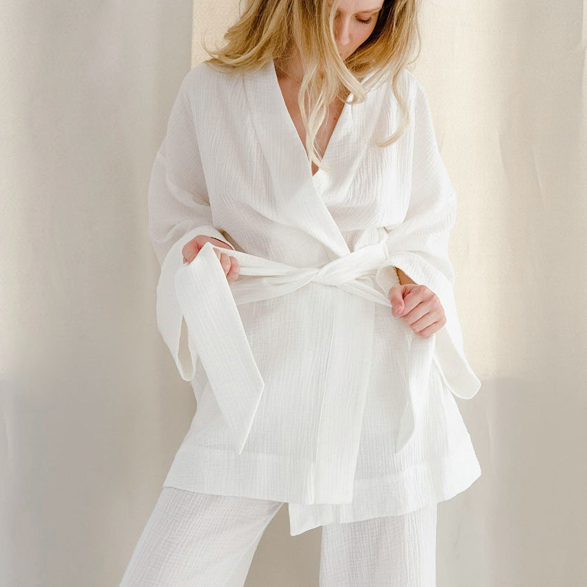 Women's French Style Loose Trousers Gauze Two-piece Solid Suits