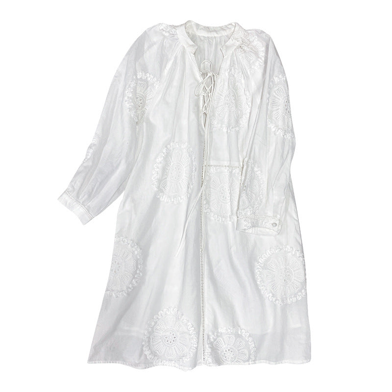 Women's White A- Line Texture French Style Vacation Dresses