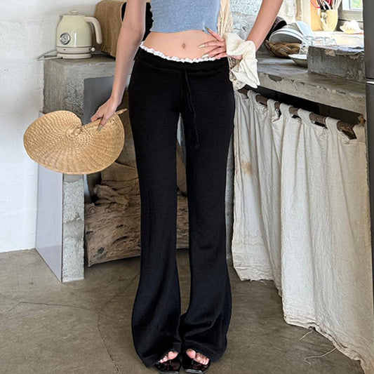 Low Waist Black White Contrast Color Lazy Pants