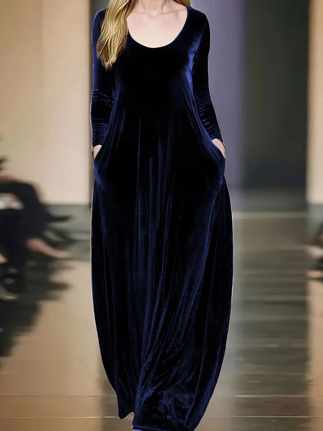 Round Neck Veet Elegant Long Sleeve Dress