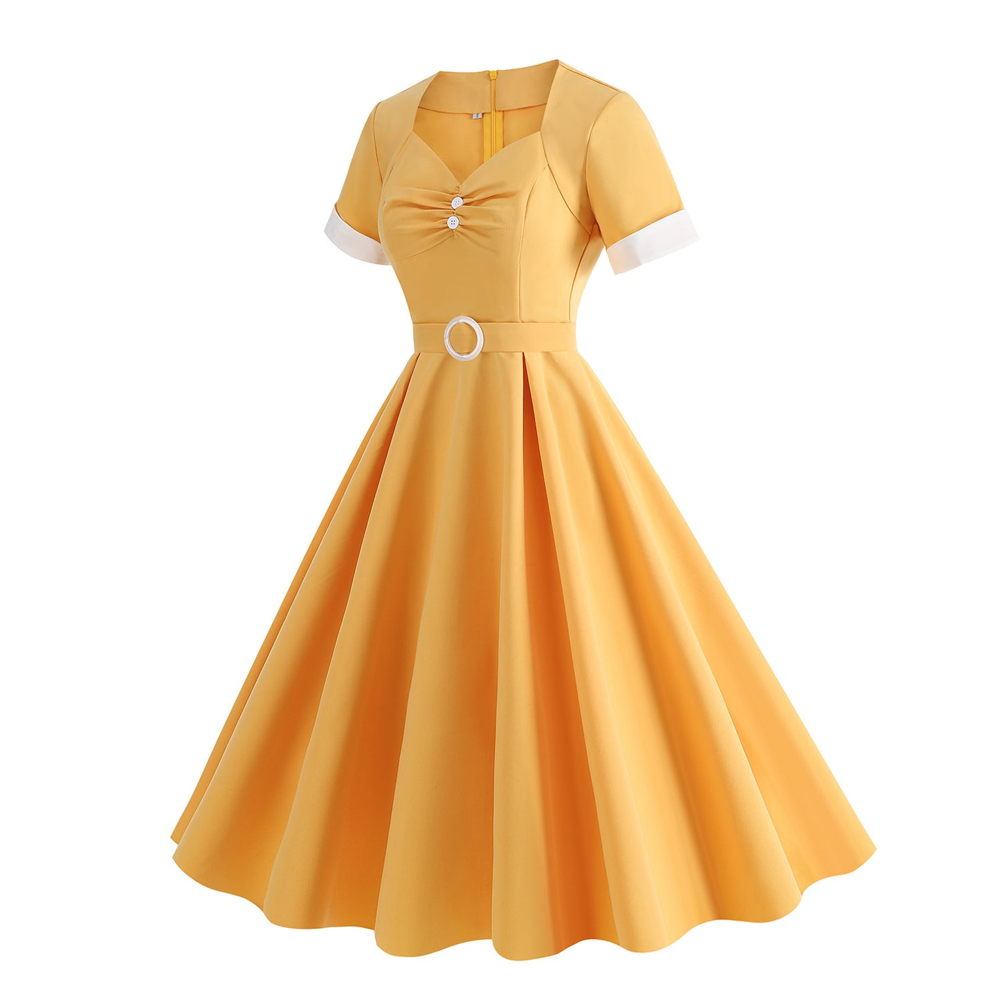Hepburn Style Retro Square Collar Sleeve High Waist Dresses