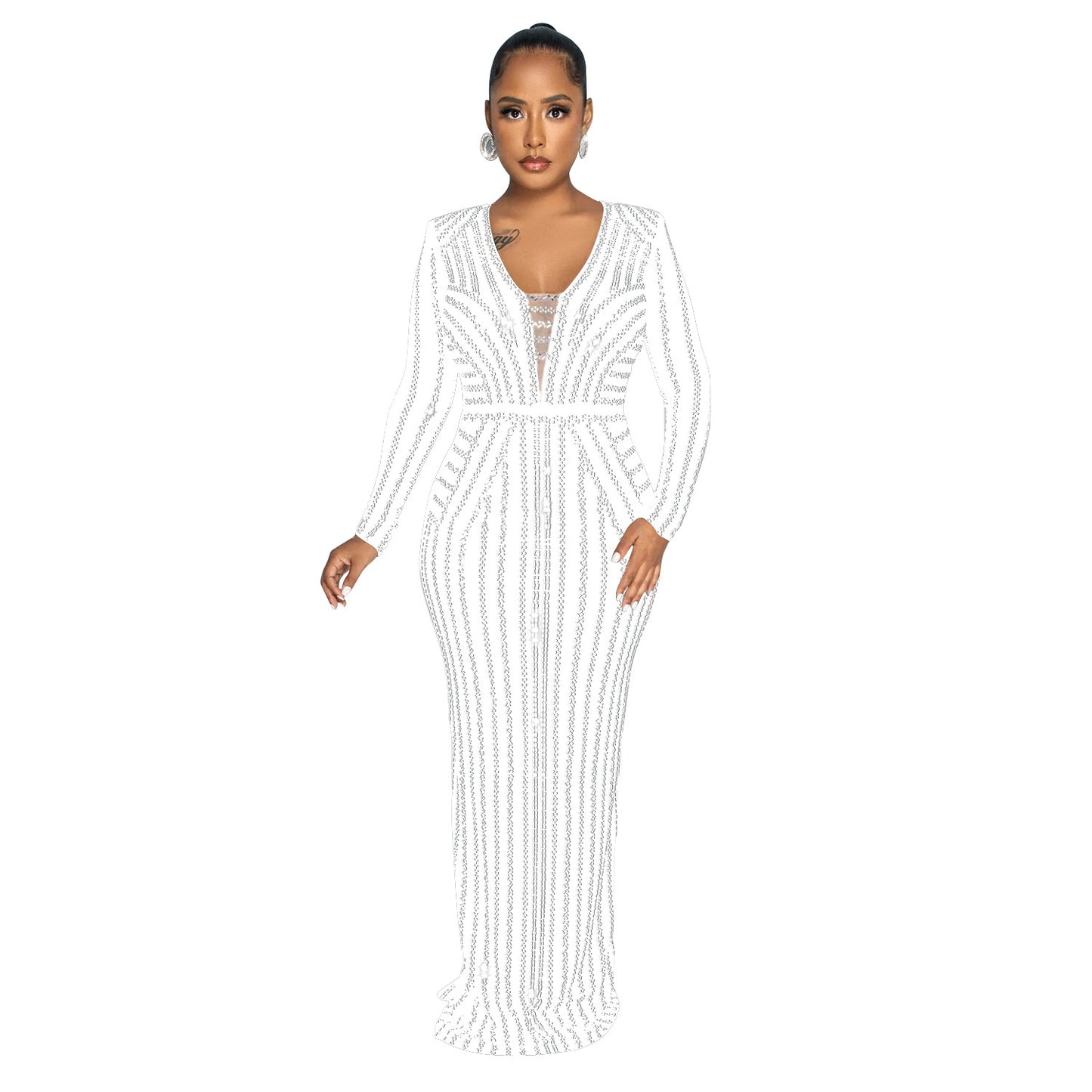 Women's Fashion Wear Solid Color Hot Drilling Long Dresses