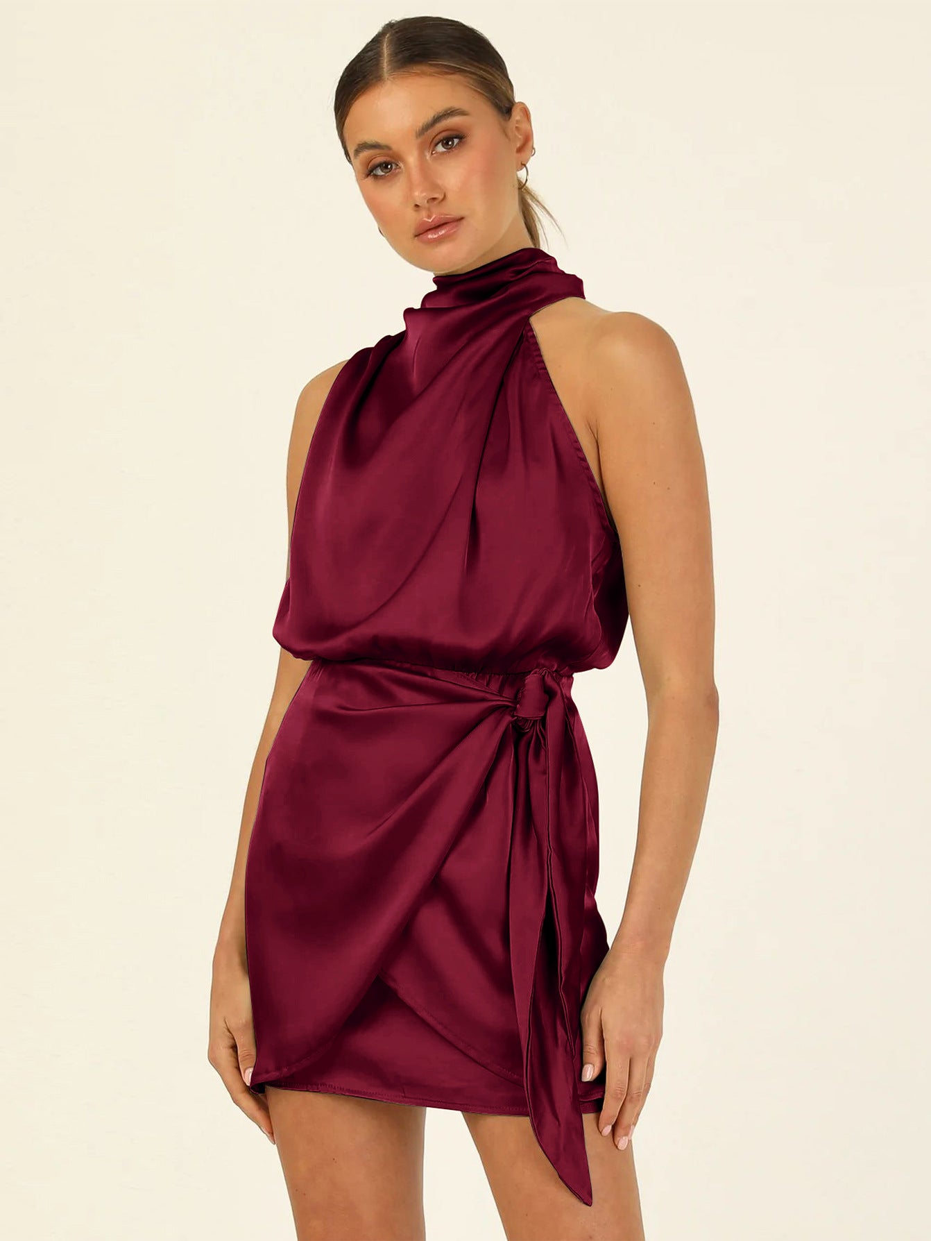 Fashion Halter Advanced Satin Tied Slim Fit Dresses