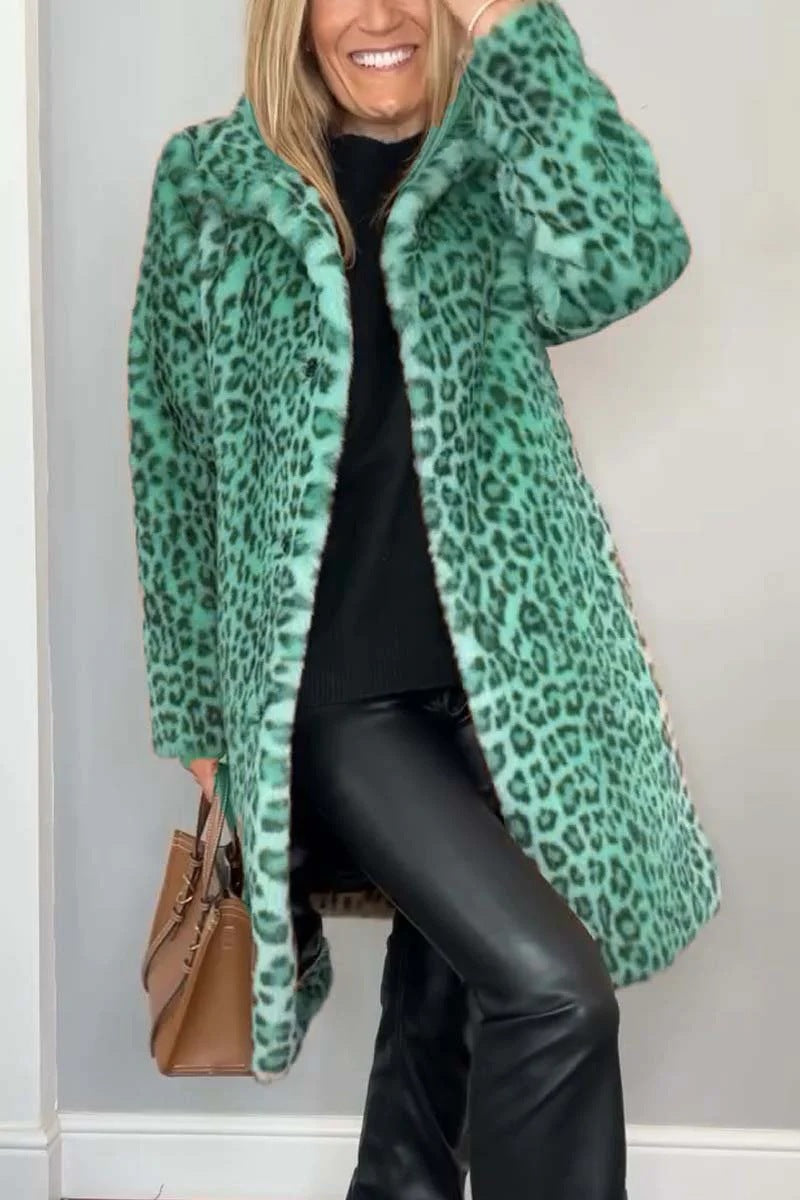 Women's Winter Fashionable Leopard Print Lapel Imitation Coats