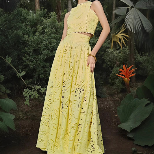 Women's Fashion Sleeveless Pocket Maxi Dress Two-piece Suits