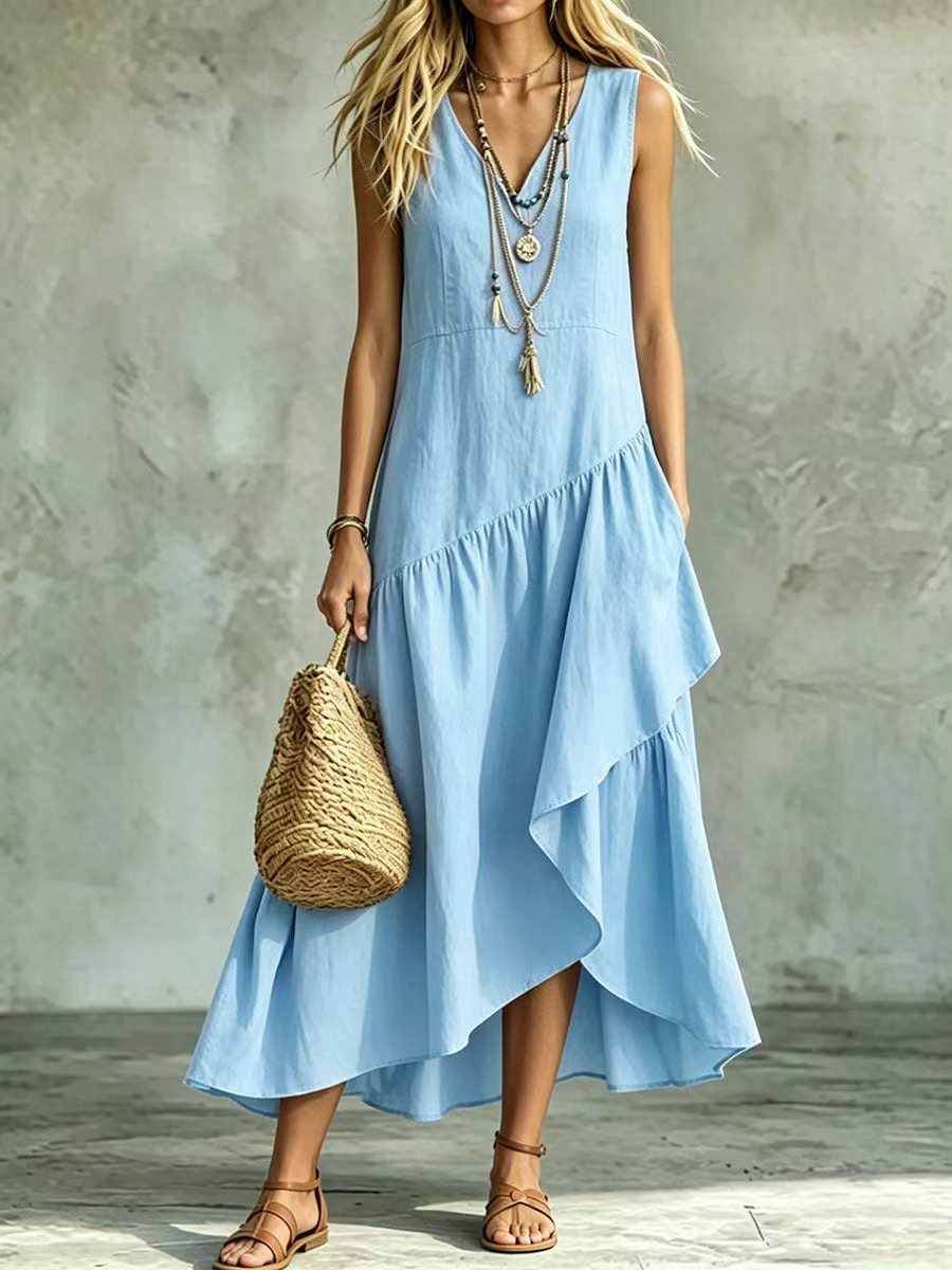 Women's Summer Loose Slimming Sleeveless Irregular Bohemian Dress