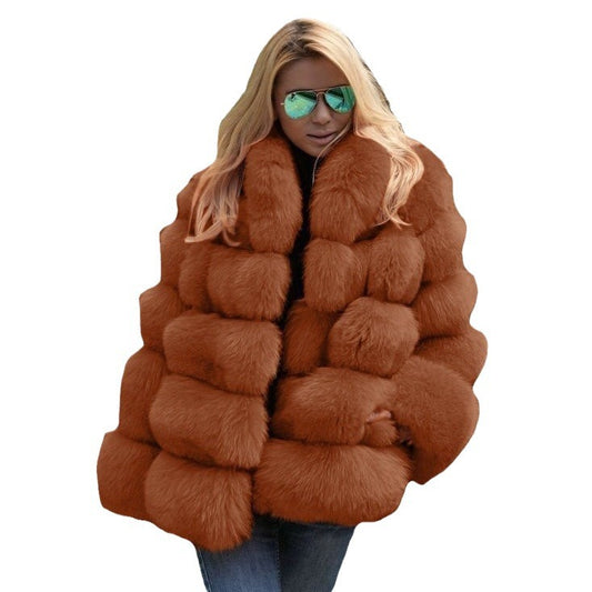 Women's Graceful Fur Imitation Fox Stitching Coats