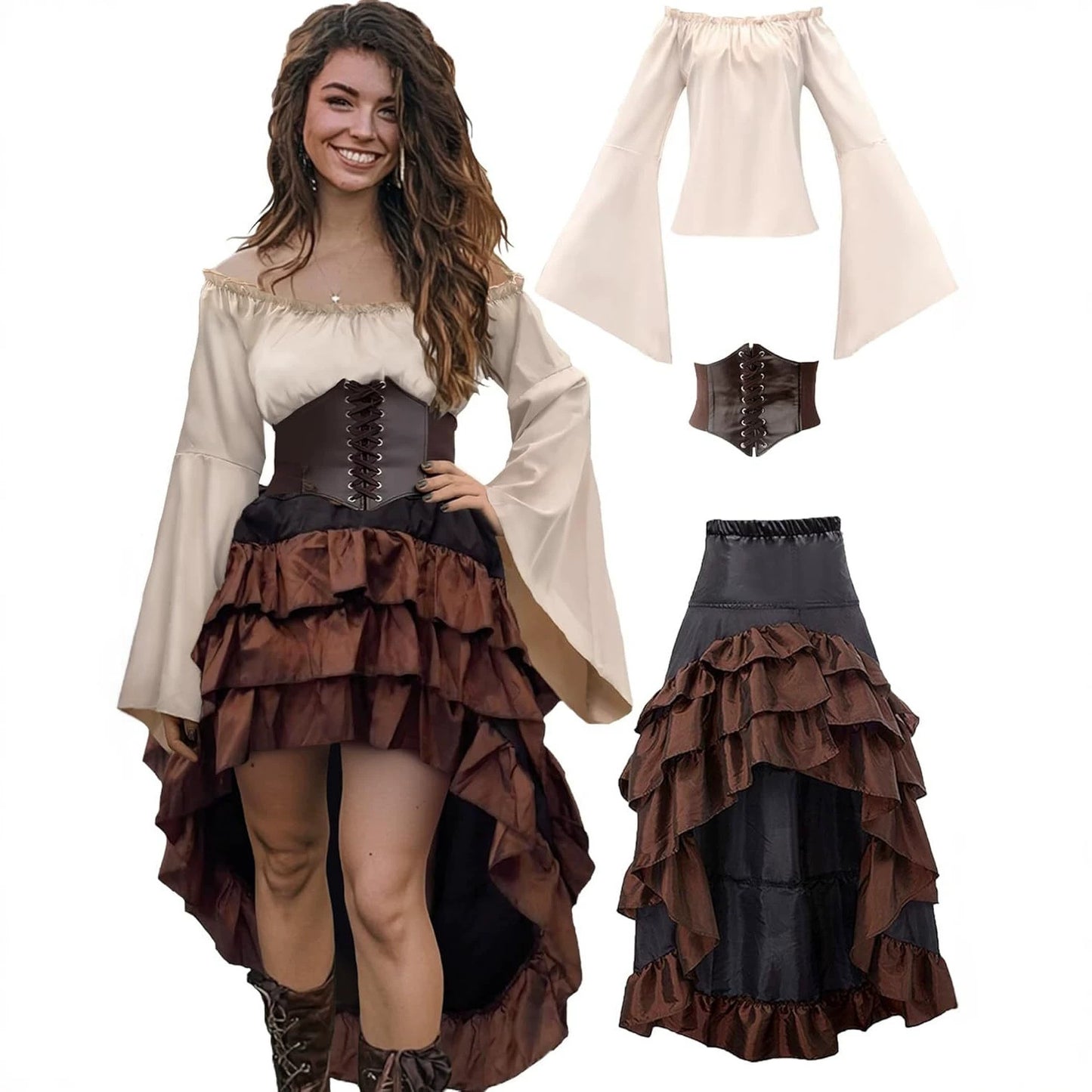 Halloween Artistic Front Back Length Ruffled Long Medieval Pirate Plastic Dress