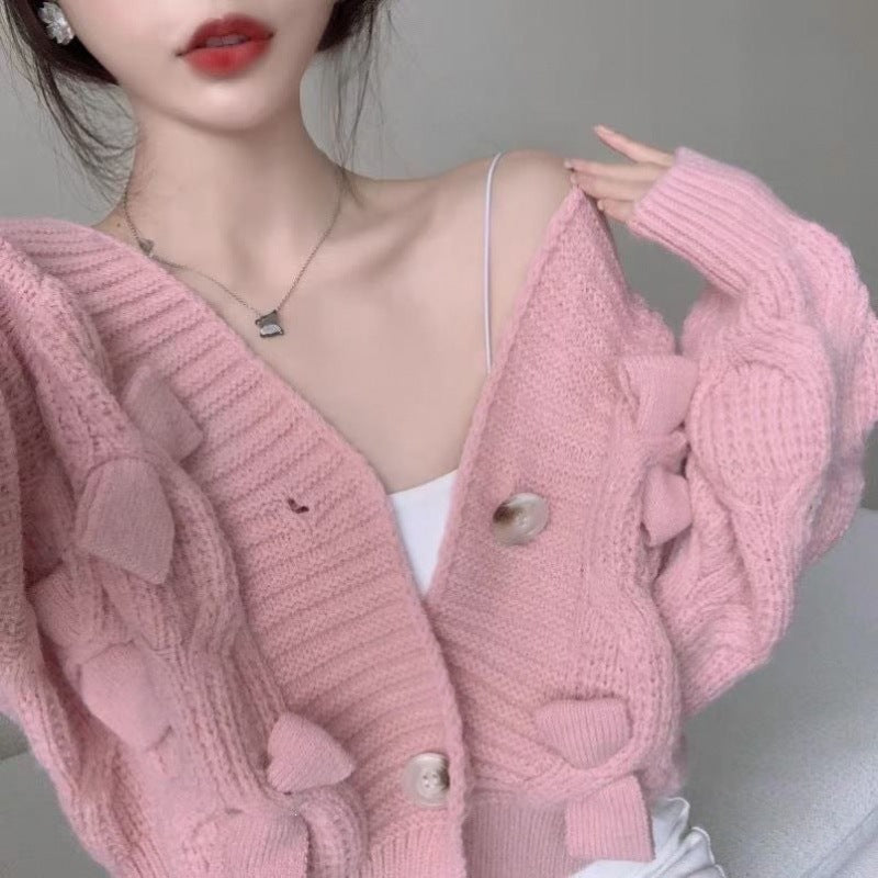 Women's Fashion Design Bow For French Sweet Idle Style Loose Sweater