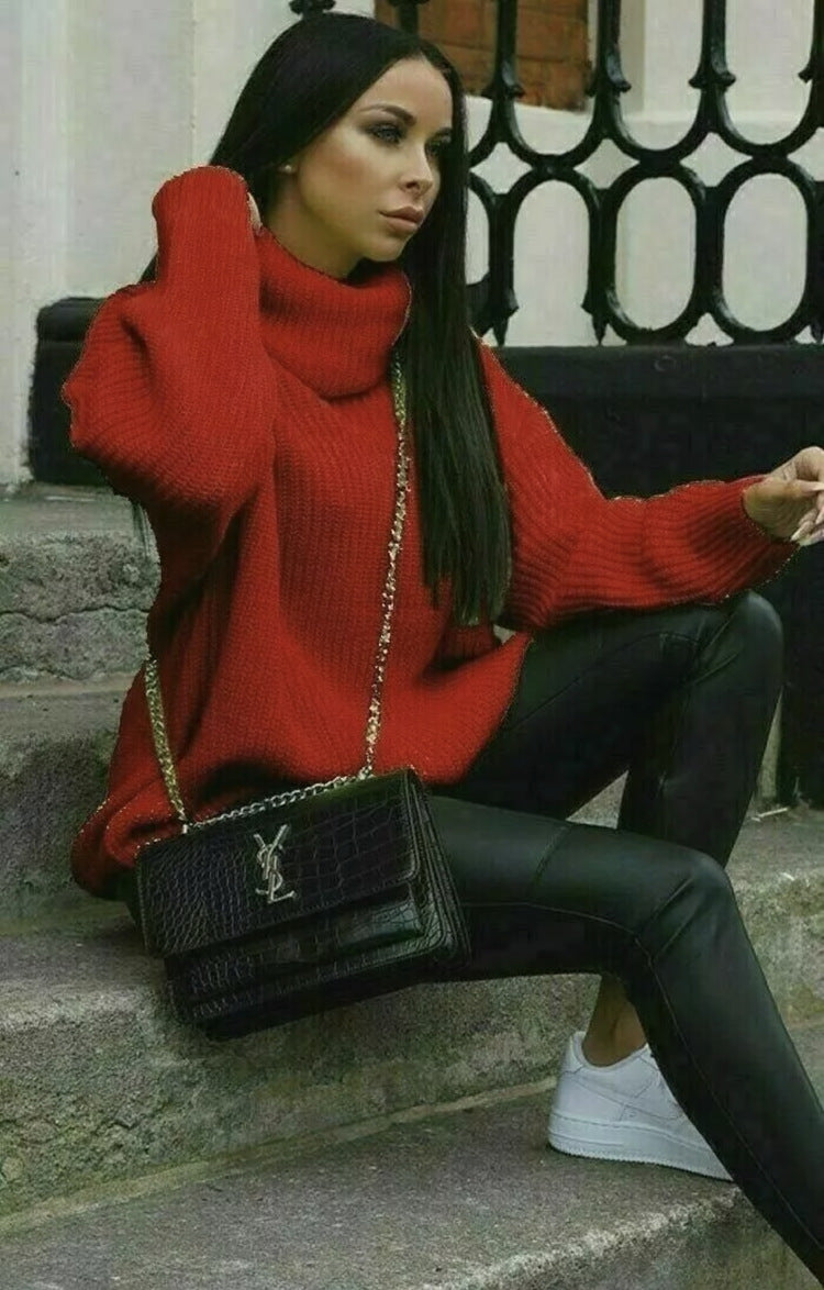 Women's Turtleneck Solid Color Loose Pullover Woolen Coats