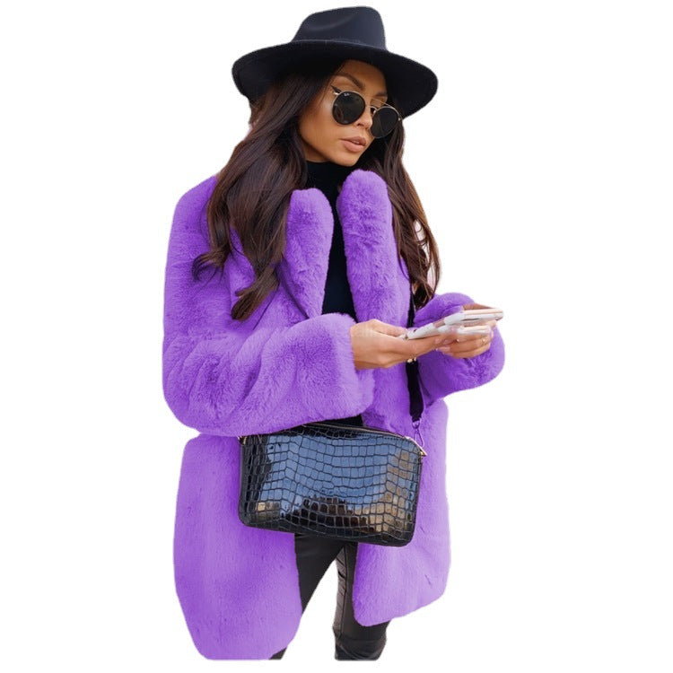 Women's Commute Long Sleeve Lapel Faux Fur Coats