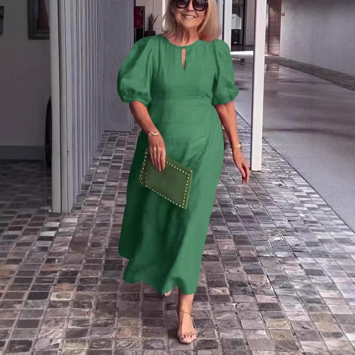 Women's Solid Color Loose-fitting Casual Puff Sleeve Dress