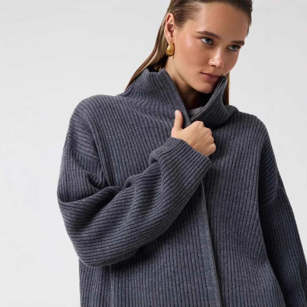 Graceful Russian Half Turtleneck Wool Zipper Sweaters