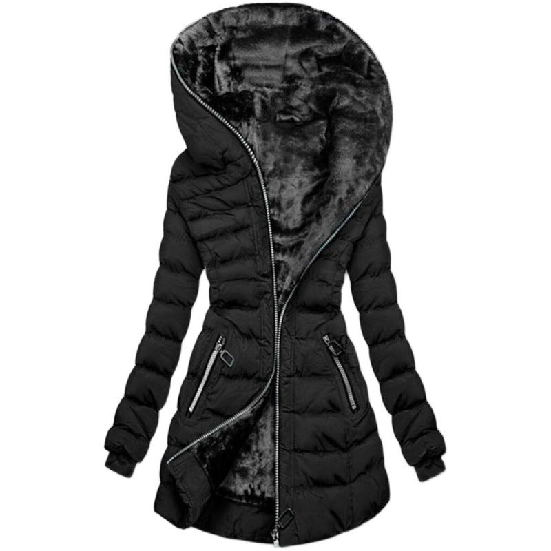 Women's Cotton Hooded Warm Veet Clothes Mid-length Coats