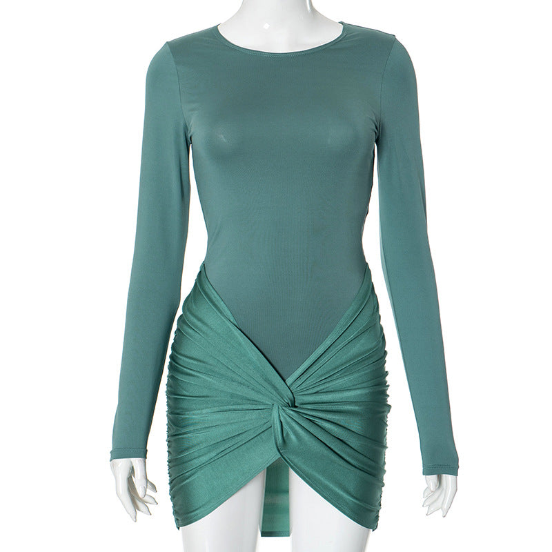 Women's Autumn Lightly Mature Fashion Pleated Waist Dresses