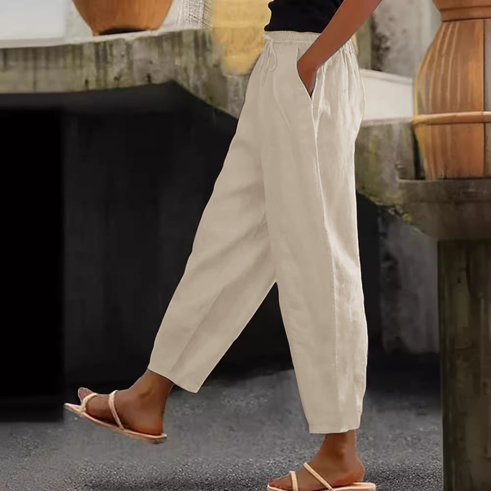 Women's Linen Solid Color Fashion Casual Daily Pants