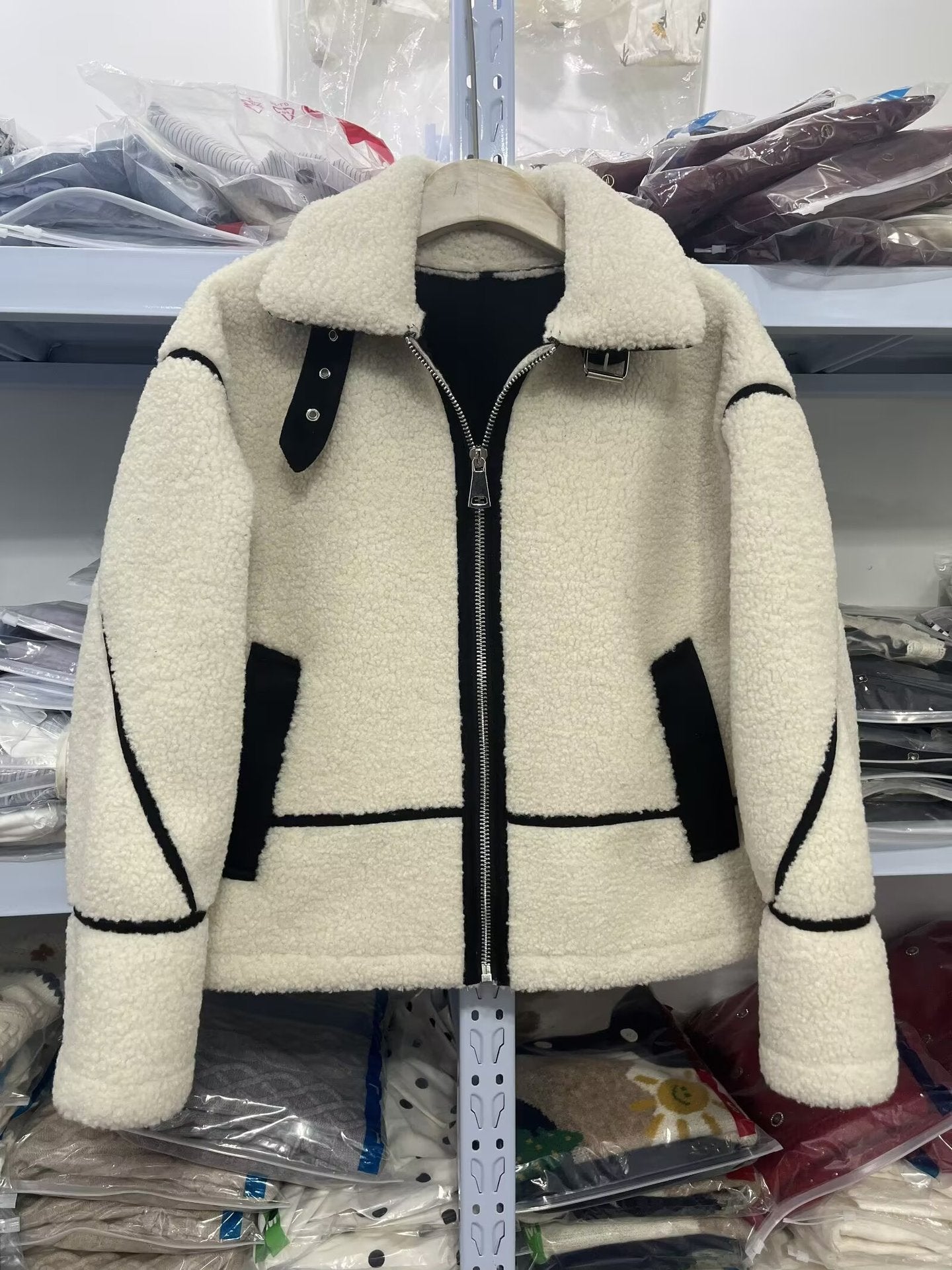 Lamb Wool Female Motorcycle Fur Integrated Coats