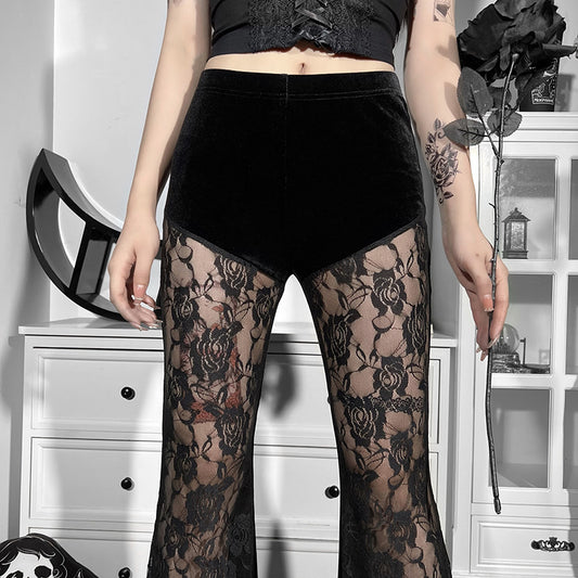 Women's Pure Black Summer Sexy Lace Commuter Pants
