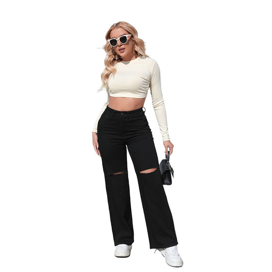 Women's Straight Design Sense Ripped Versatile Loose Jeans
