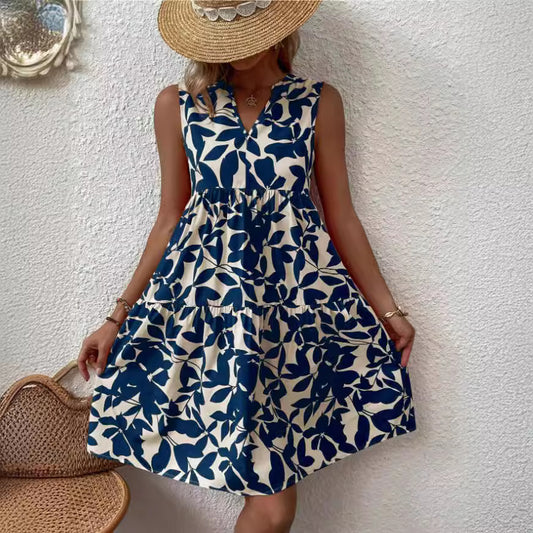 Women's Bohemian Fashion Loose Pleated Print Dress Dresses