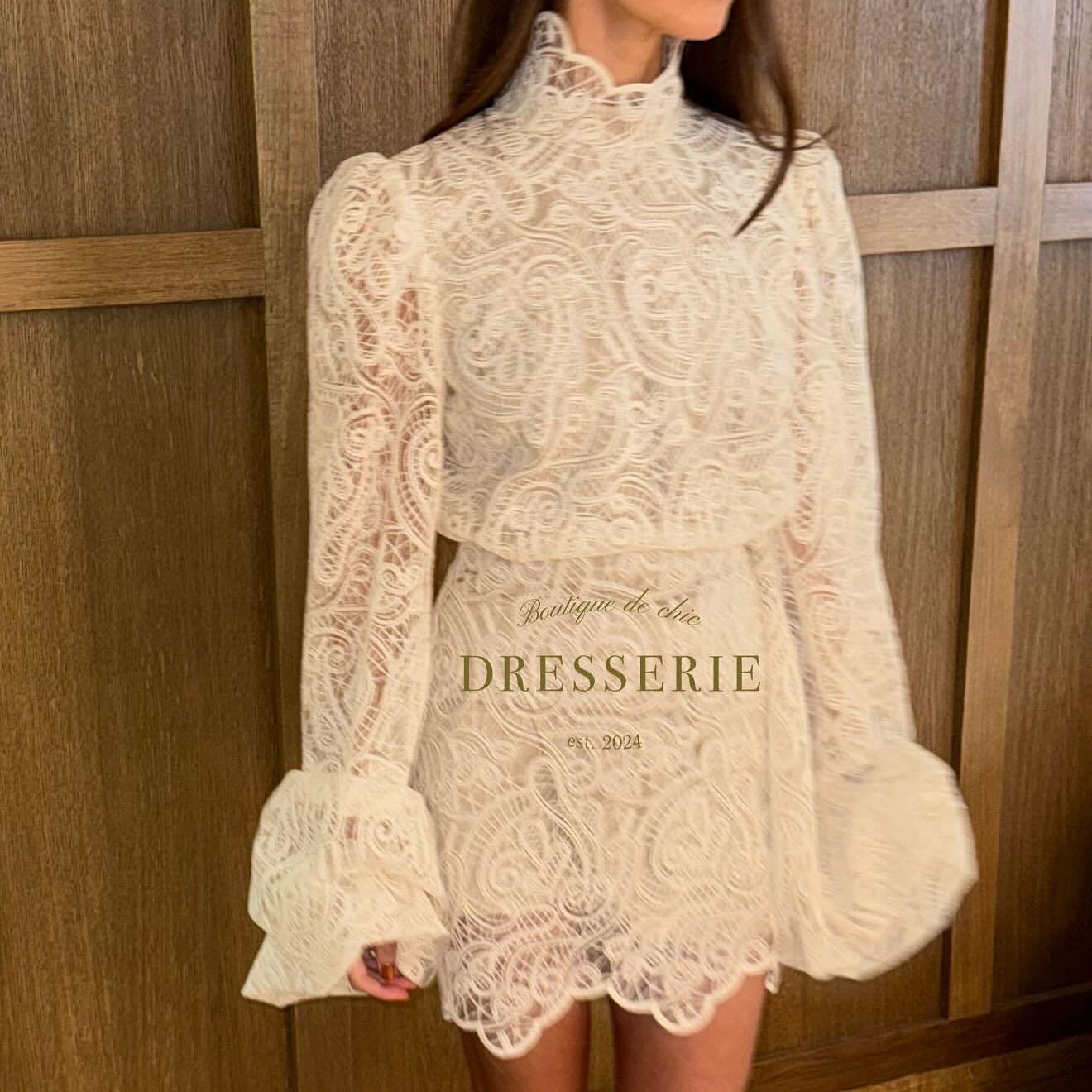 Sleeve Turtleneck Lace Two-piece Set Early Dresses