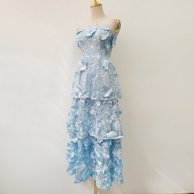 Women's Summer Tube Lace Three-dimensional Beautiful Flower Slim Tops