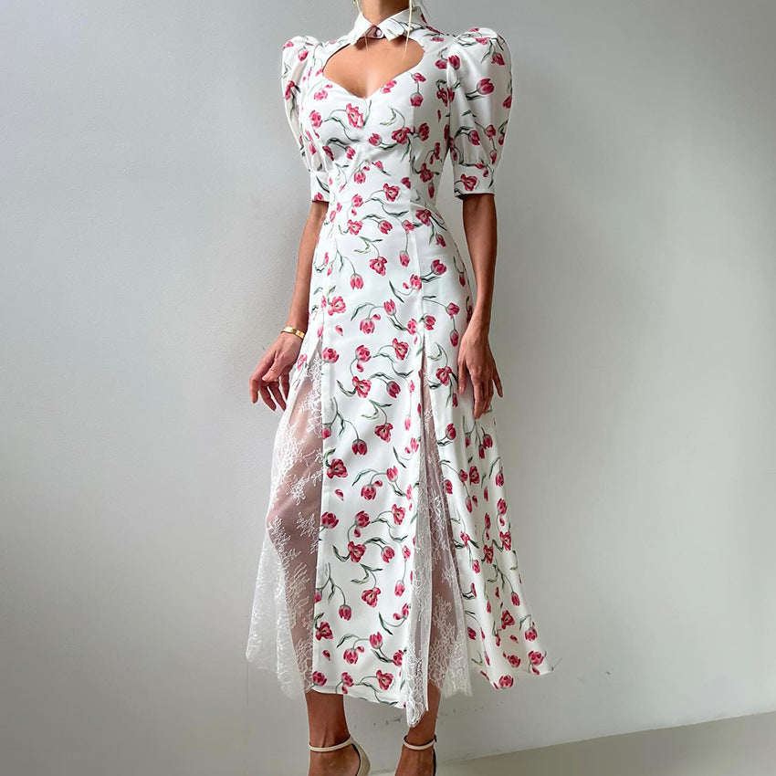 Women's Floral Dress Summer Design Lace Stitching Dresses