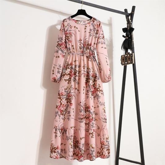 Women's Chiffon Dress Spring Long Sleeve Round Dresses