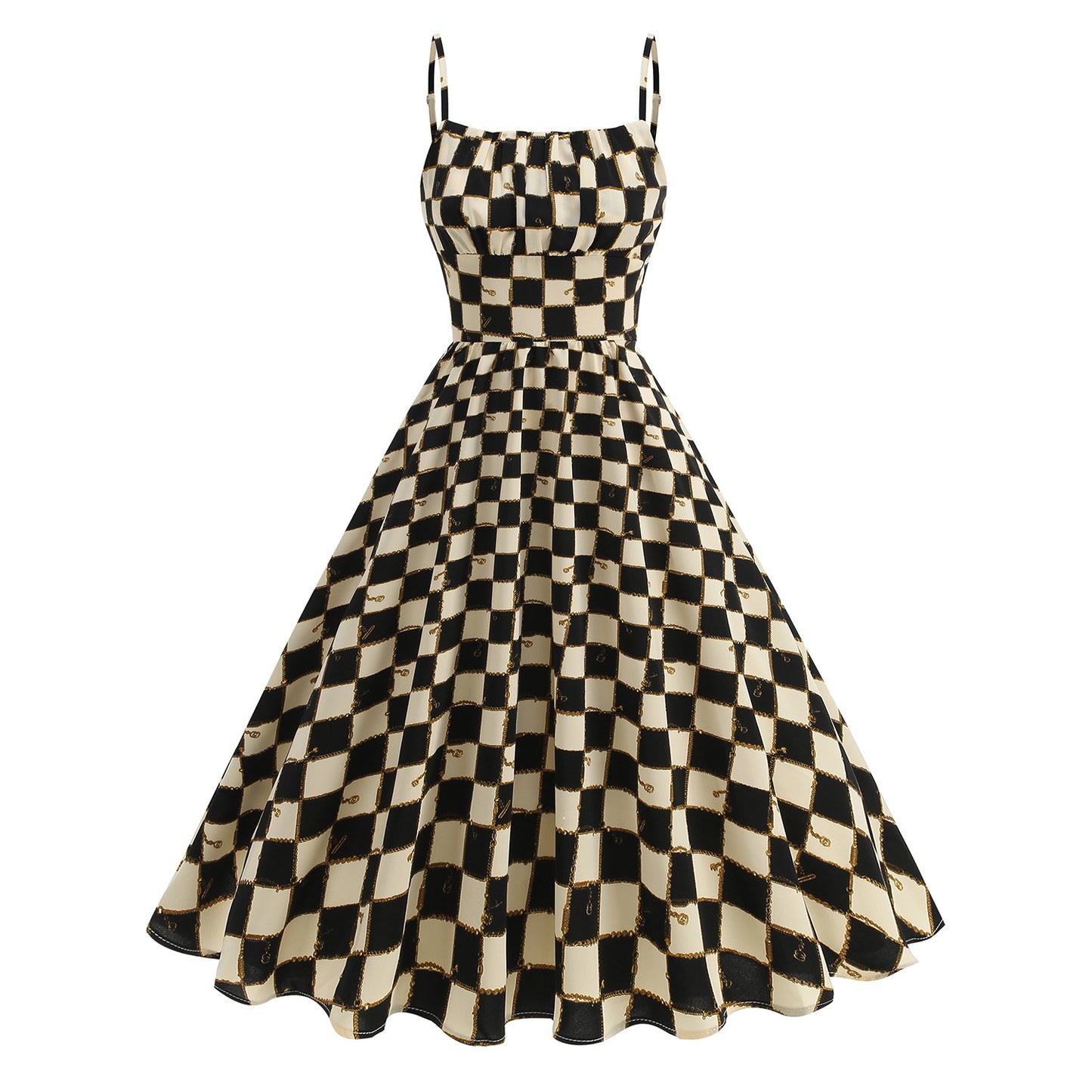 Women's Slim Fit British Lattice Strap High Waist Elegant Dress