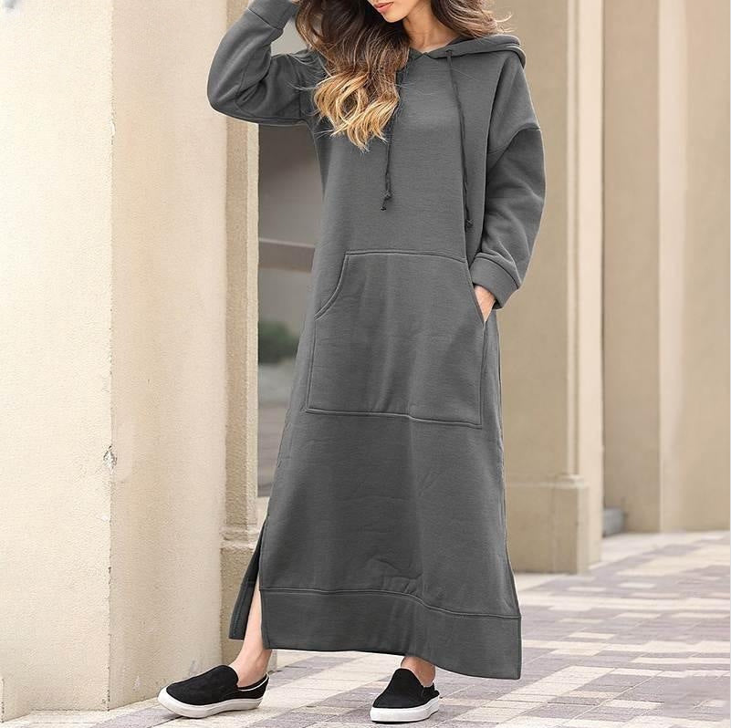 Loose Oversized Knit Hooded Brushed Hoody Casual Fashion Large Dress