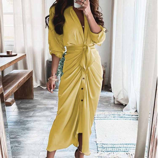 Women's Spring Sexy Print Pleated Irregular Dress Dresses